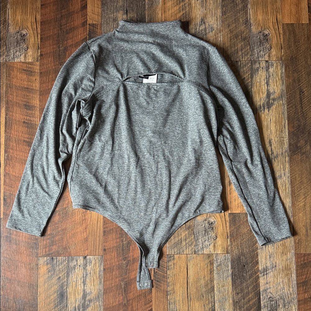 Express Gray Long Sleeve Bodysuit